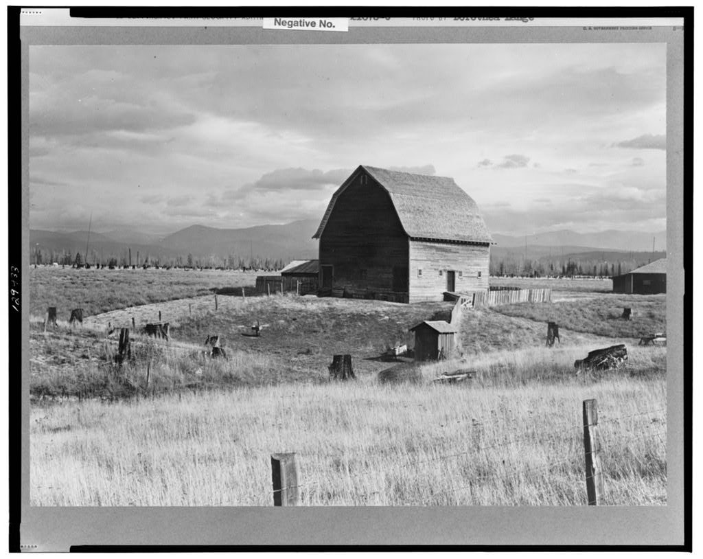 Type barn, characteristic of Idaho, on farm of older settler. Boundary County, Idaho