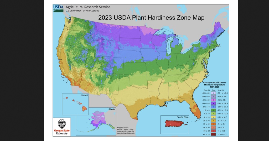 Today's graphic: USDA Plant Hardiness Growing Zone Chart.