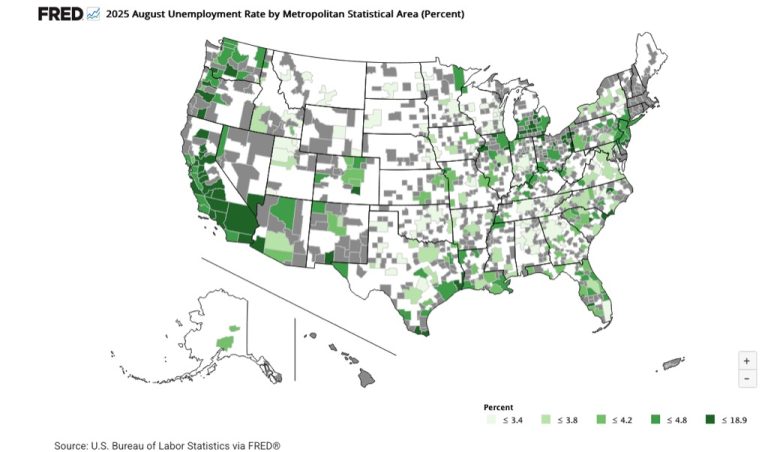 The map image below is from Bureau of Labor Statistics (BLS) data